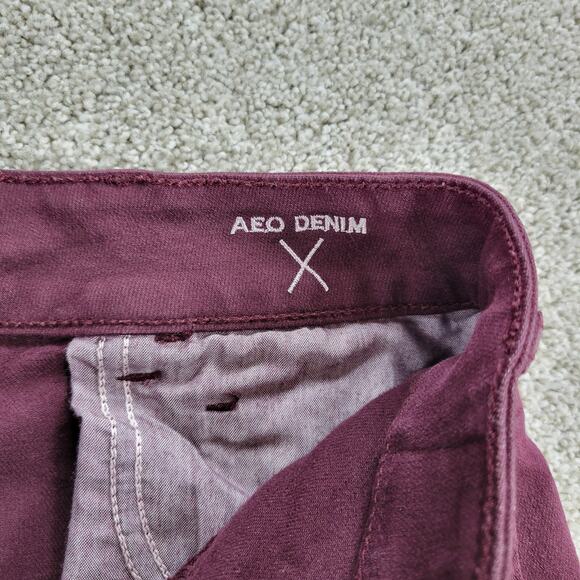 American Eagle Denim Cut Off Shorts Womens 8 Purple Red Stretch Hi Rise Raw Hem - Picture 12 of 16